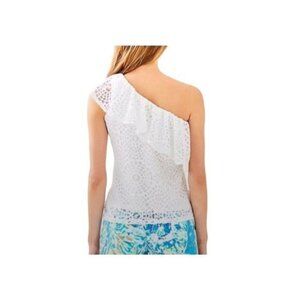 Lilly Pulitzer Top Matteo One Shoulder Lace Resort Sea Urchin White Sz Sm